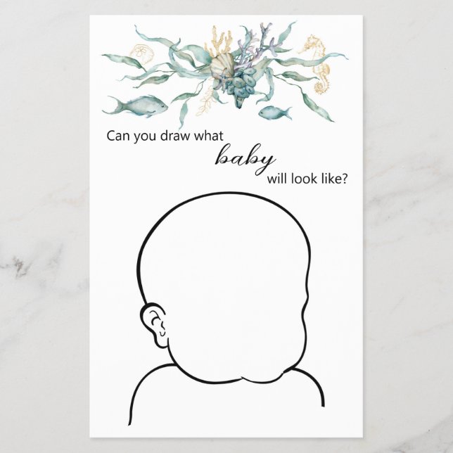 Flyer Bajo el mar "¿Puedes dibujar cómo se ve el bebé?" (Frente)