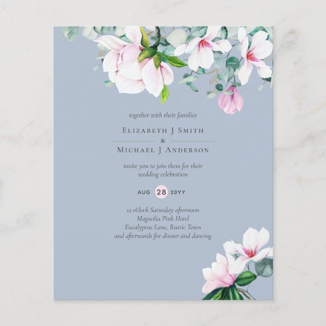 Flyer BAJO PRESUPUESTO Magnolias rosadas Eucalyptus Boda (Frente)