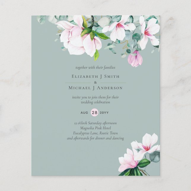 Flyer BAJO PRESUPUESTO Magnolias rosadas Eucalyptus Boda (Frente)
