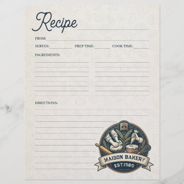 Flyer Bakery Pastry Chef Baking Recipe Page Cookbook (Frente)