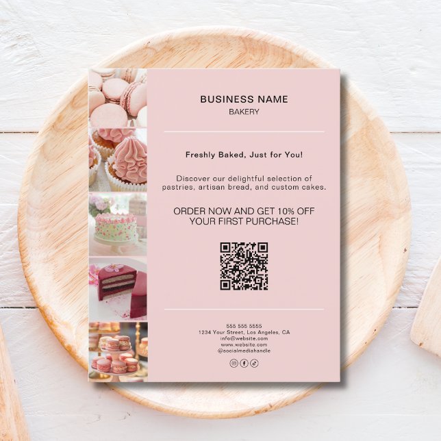 Flyer Bakery Promotion Photo QR Pink (Bakery Promotion Photo QR Pink Flyer)
