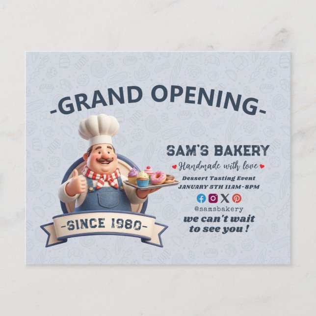 Flyer Bakery Store Pastry Chef Desserts Grand Opening (Frente)