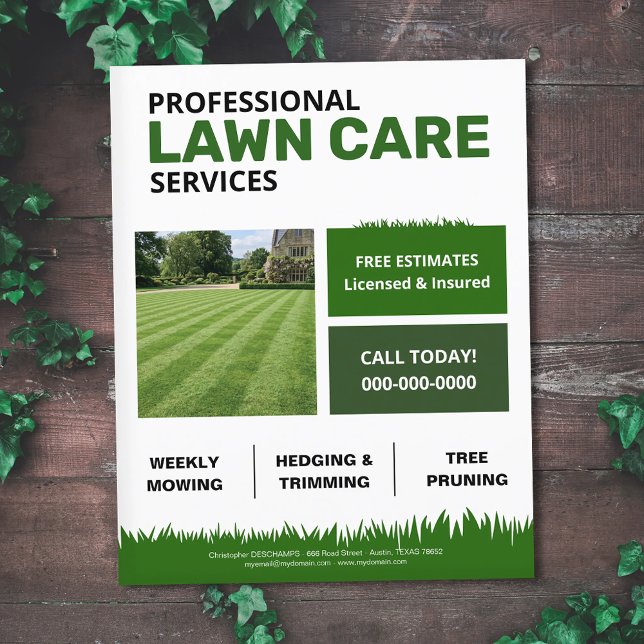 Flyer Baldosas Verdes - Servicios de Cuidado de Césped (Green Tiles - Lawn Care Services Flyer)