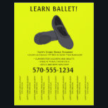 Flyer Ballet negro y amarillo bailando con tiras despren<br><div class="desc">Promueve tu escuela de baile o clases de ballet con este volante que incluye un ilustracion de un par de zapatos de ballet en gris carbón y negro con letras negras contra un fondo amarillo brillante y llamativo. Es fácil personalizar estos folletos con toda tu información. Las tiras rotas o...</div>