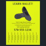 Flyer Ballet negro y amarillo bailando con tiras despren<br><div class="desc">Promueve tu escuela de baile o clases de ballet con este volante que incluye un ilustracion de un par de zapatos de ballet en gris carbón y negro con letras negras contra un fondo amarillo brillante y llamativo. Es fácil personalizar estos folletos con toda tu información. Las tiras rotas o...</div>