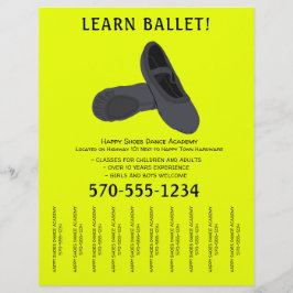 Flyer Ballet negro y amarillo bailando con tiras despren