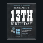Flyer Balón azul de chalkboard rústico barato 13 cumplea<br><div class="desc">Invitación a la fiesta de cumpleaños 13 del globo azul blanco de Chalkboard rústico vintage</div>