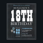 Flyer Balón azul de chalkboard rústico barato 18 cumplea<br><div class="desc">Invitación a la fiesta de cumpleaños 18 del globo azul blanco de Chalkboard rústico vintage</div>