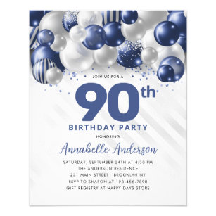 Flyer Balón barato Blue Silver Purpurina 90 cumpleaños
