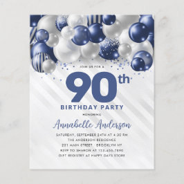 Flyer Balón barato Blue Silver Purpurina 90 cumpleaños