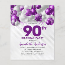 Balón barato Morado Plata Purpurina 90 cumpleaños