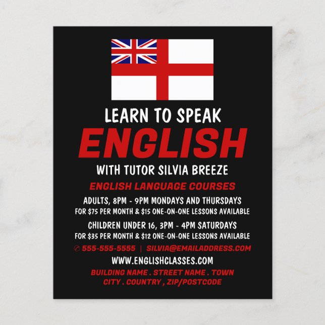 Flyer Bandera de Inglaterra, anuncio de curso en inglés (Frente)