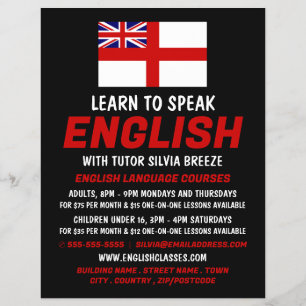 Flyer Bandera de Inglaterra, anuncio de curso en inglés