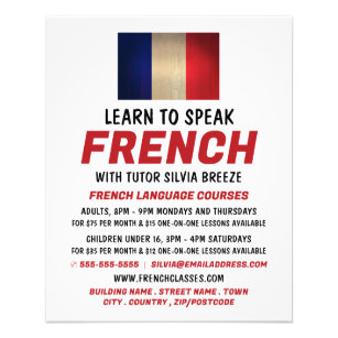 Flyer Bandera francesa de madera, anuncio de curso en fr