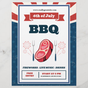 Flyer Bandera Retro Americana, Fiesta de Barbacoa del 4 