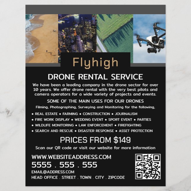 Flyer Banner de Drone Collage, empresa de alquiler de dr (Frente)