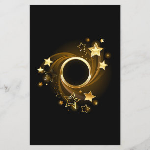 Flyer Banner redondo con estrellas de oro en negro