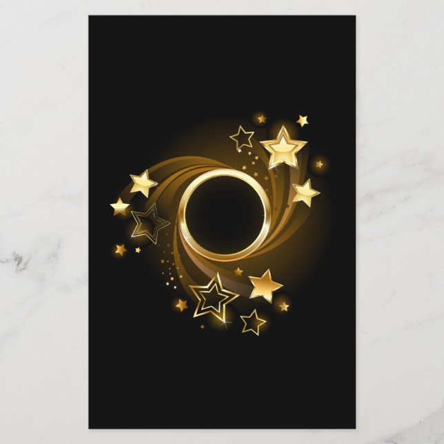 Flyer Banner redondo con estrellas de oro en negro (Frente)