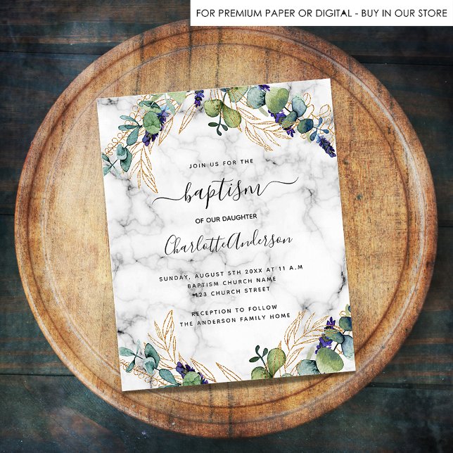 Flyer Baptism eucalipto oro mármol de oro invitación pre (Subido por el creador)