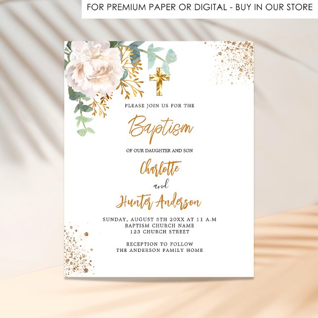 Flyer Baptism eucalyptus gemelos invitación floral presu (Subido por el creador)