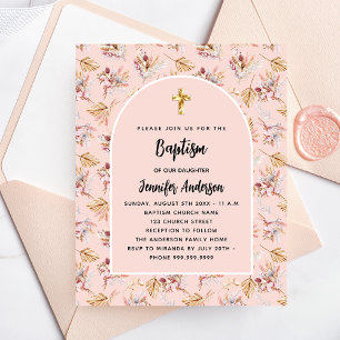 Flyer Baptism pampas florals invitación rosa presupuesto