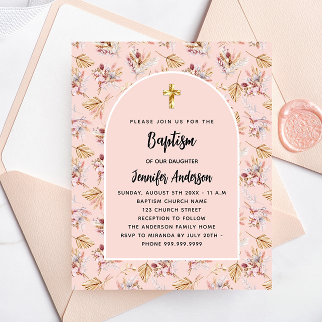 Flyer Baptism pampas florals invitación rosa presupuesto (Subido por el creador)
