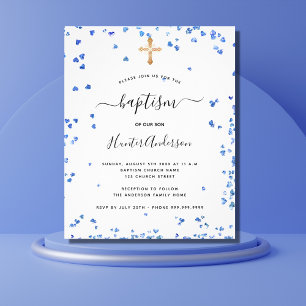 Flyer Baptismo niño corazones azules invitación presupue