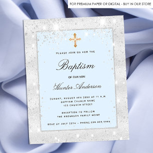 Flyer Baptismo plata azul purpurina niño invitación pres