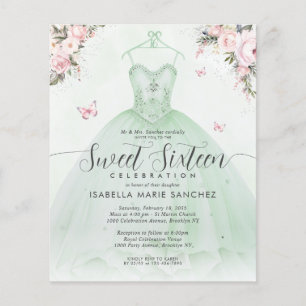 Flyer Barato de bata de floral rosa verde esmeralda bara