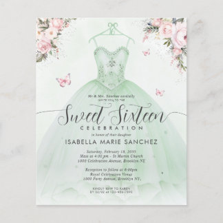 Flyer Barato de bata de floral rosa verde esmeralda bara