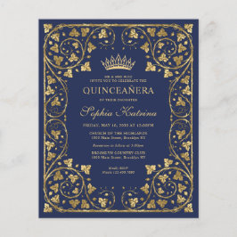 Flyer Barato de oro azul de la marina Tiara Quinceanera
