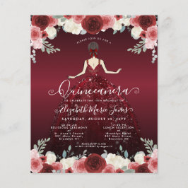Flyer Barato Floral Borgoña Rojo Vestido Quinceanera