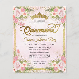 Flyer Barato Rubor Pink Gold Tiara Quinceañera
