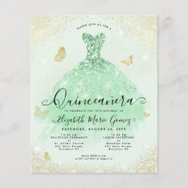 Flyer Barato Sage Green Gold Purpurina Gown Quinceanera