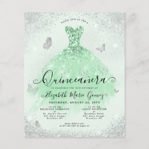 Flyer Barato Sage Green Silver Purpurina Gown Quinceaner