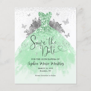 Flyer Barato vestido verde sabio Quinceañera Salva la fe