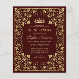 Flyer Barato vintage Borgoña Red Gold Tiara Quinceanera