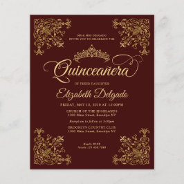 Flyer Barato Vintage Burgundy Gold Frame Quinceanera