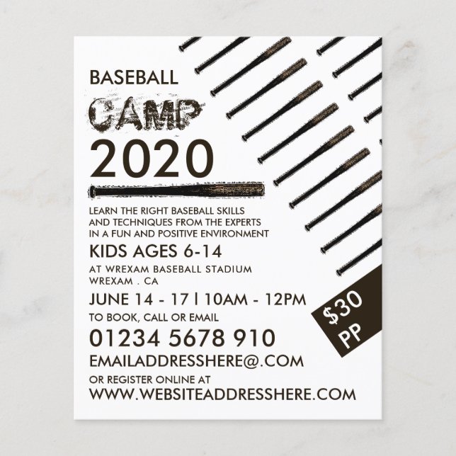 Flyer Barba de béisbol de lodo, anuncio en el campamento (Frente)