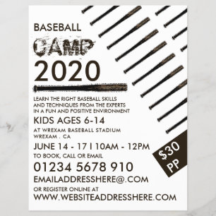 Flyer Barba de béisbol de lodo, anuncio en el campamento