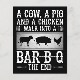 Flyer Barbacoa Una Vaca, Un Cerdo Y Un Pollo Entrando