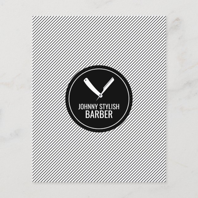 Flyer Barber shop círculo y rayas negro (Frente)