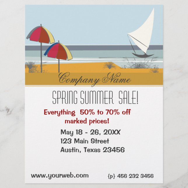 Flyer Barco de vela de verano del Océano de la playa (Frente)