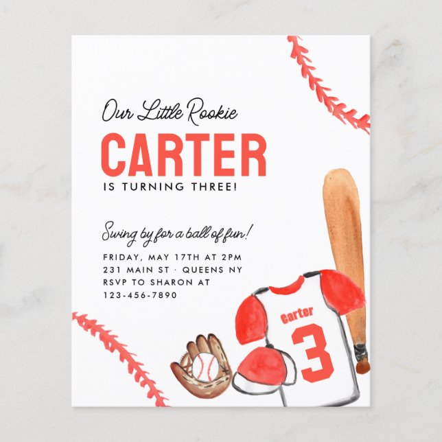 Flyer Bat Glove Barato Deportivo Béisbol Cumpleaños (Frente)