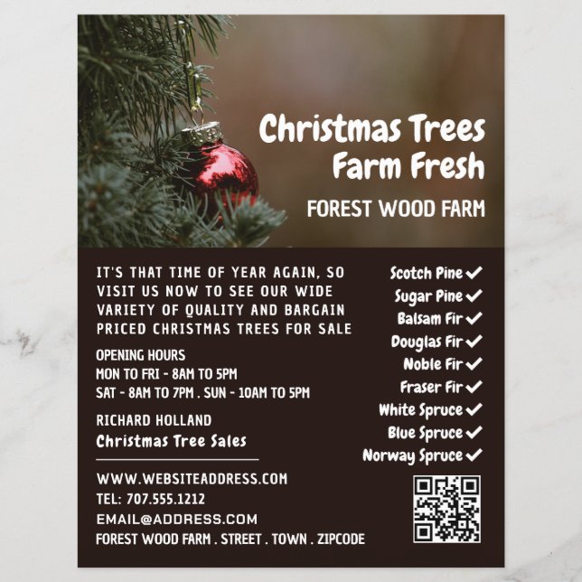 Flyer Bauble de árbol de Navidad, ventas de árboles de N (Frente)