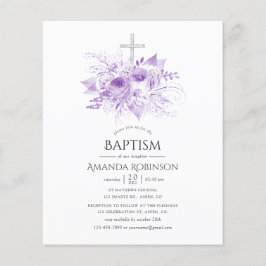 Flyer Bautismo floral de Lilac y Plata o cristianismo