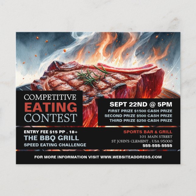 Flyer BBQ Steak - Concurso de Comida Competitiva/Rápida (Frente)