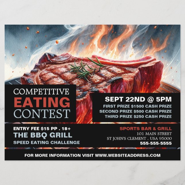 Flyer BBQ Steak - Concurso de Comida Competitiva/Rápida (Frente)