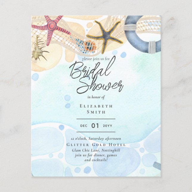 Flyer Beach Bridal Shower Coastal Invitación Náutica (Frente)