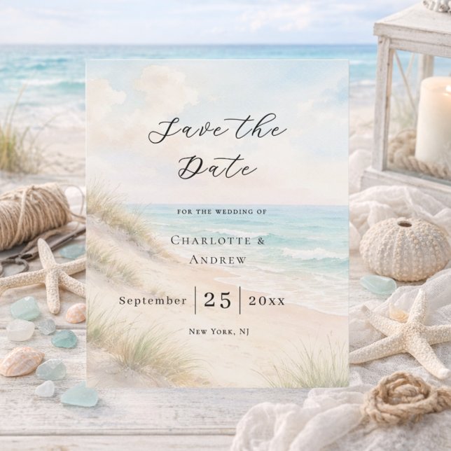 Flyer Beach coastal modern budget wedding Save the Date (Subido por el creador)